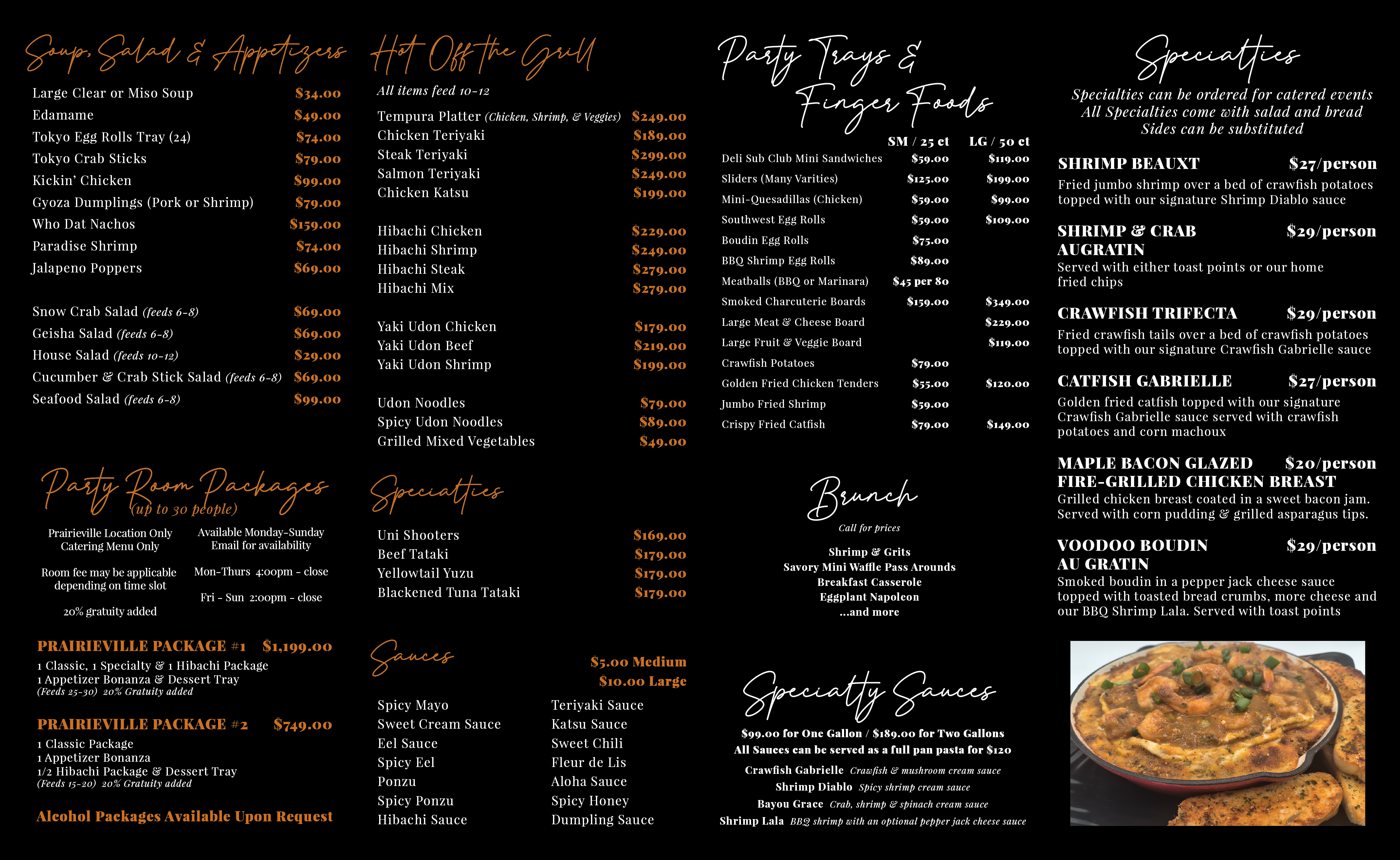 Chef Beaux and Geisha combined menu inside