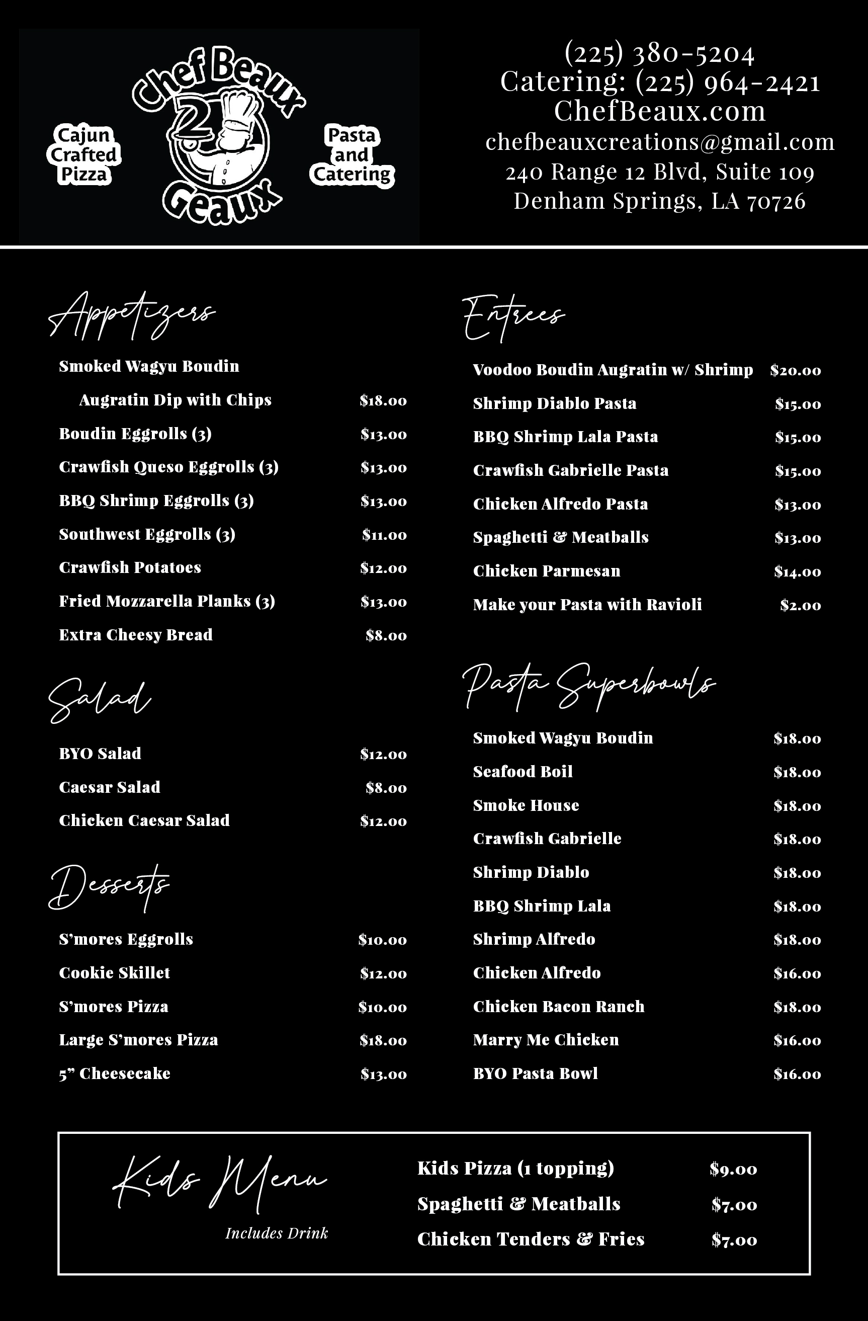 Chef Beaux 2 Geaux menu page 1